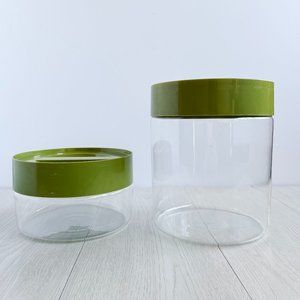 Two Vintage 1970's Glass PYREX Storage Container's with Avocado Green Screw Lid